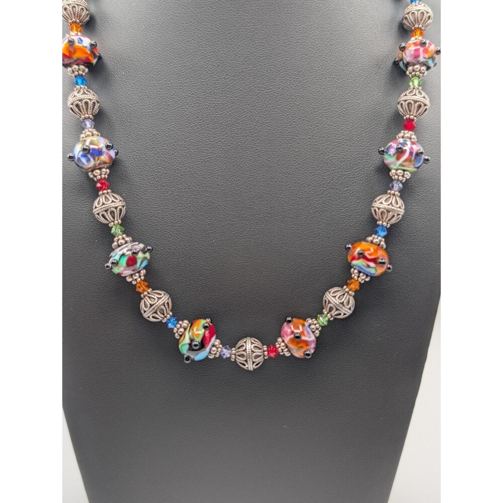 Rainbow Artisan Lampwork Glass Crystal Beads 925 Sterling Bracelet Necklace Set image 3